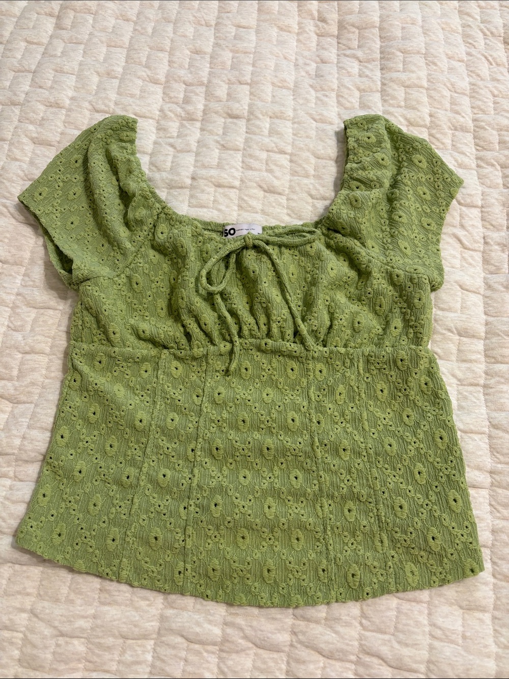 Green Eyelet Tie-Front Women’s Top